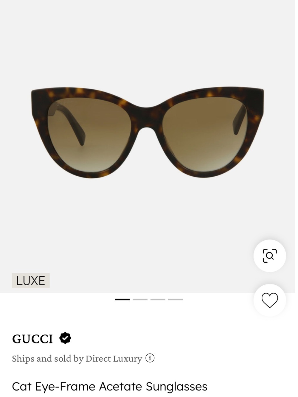 Gucci Tortoiseshell Cat-Eye Sunglasses with Brown Gradient Lenses